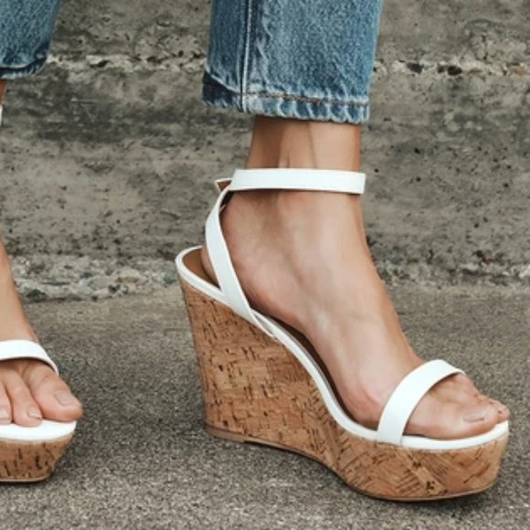 Arvin White Wedge Sandals - Picture 1 of 9